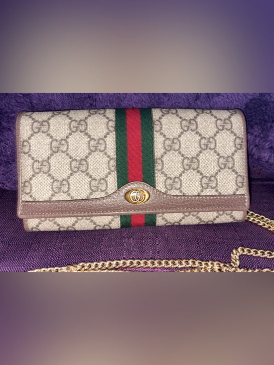 Gucci Handbags - Gucci Beige GG Canvas Wallet with Green and Red Web and Gold Hardware